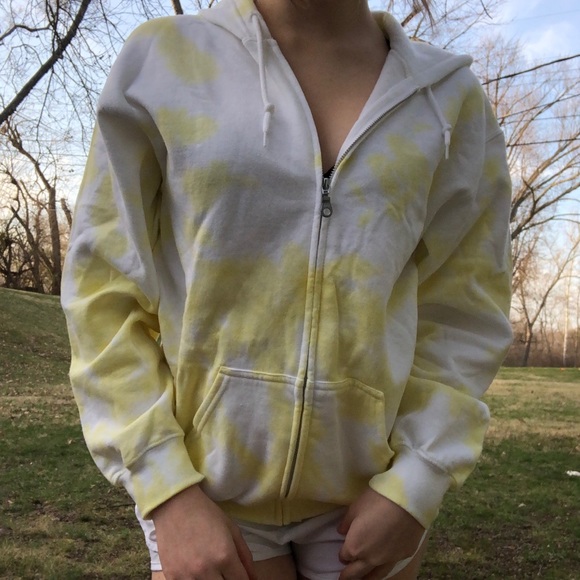 Yellow Tie Dye Zip Up Hoodie Gildan Hand Dyed - Picture 1 of 4